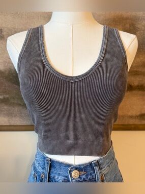 Zenana Outfitters Ribbed V-Neck Cropped Tank - Charcoal Gray